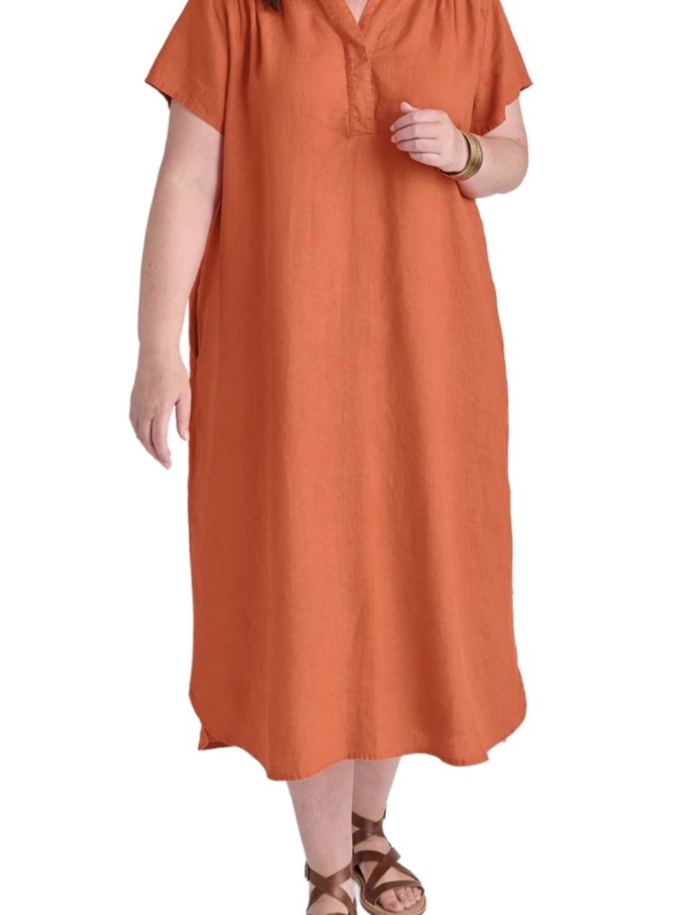 Tahari Coral Linen-Blend Coastal Resort Beach Midi Dress Size M